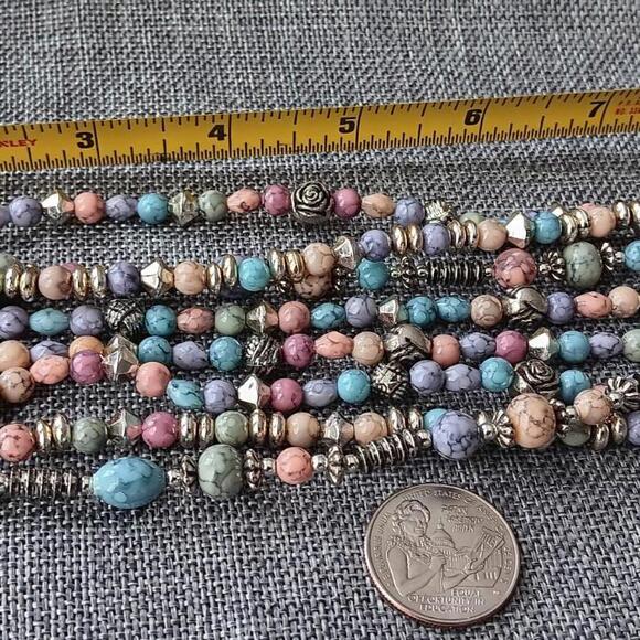 Multi-strand  Pastel Toned Natural Stone Beaded Necklace - Picture 6 of 9